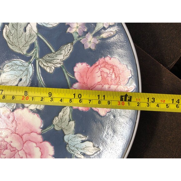 MCM Vintage Asian Floral Charger Plate – Mid Century Modern Hand-Painted Macau - Picture 2 of 8
